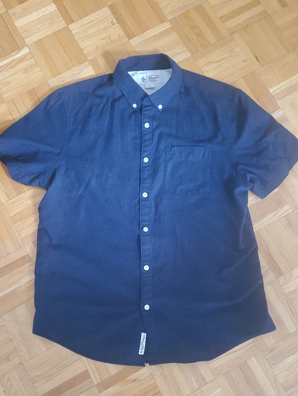 Penguin Navy Short-Sleeve Button-Down Shirt L